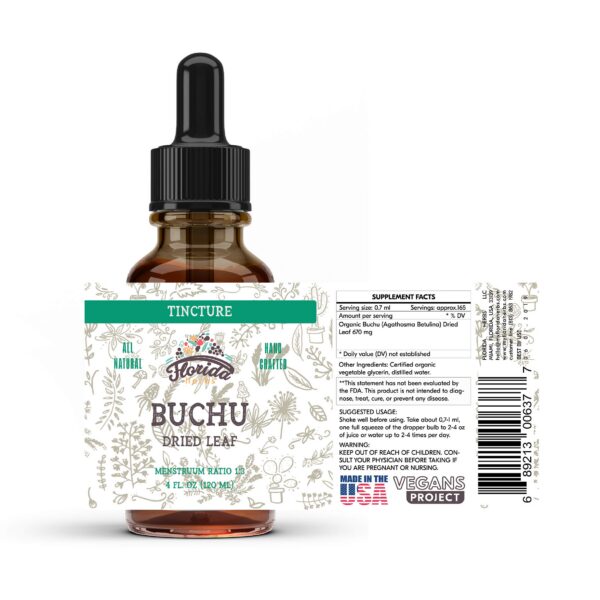 Etiqueta de tintura de Buchu orgánico Florida Herbs