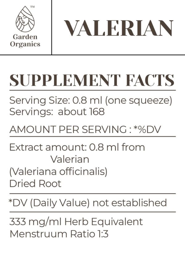 Etiqueta de tintura natural de valeriana sin alcohol