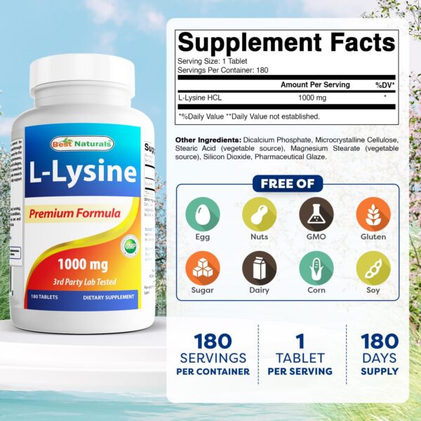 Etiqueta trasera de Best Naturals L-Lysine 1000 mg