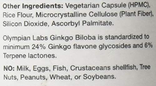 Etiqueta trasera extracto Ginkgo Biloba Olympian Labs 60 caps