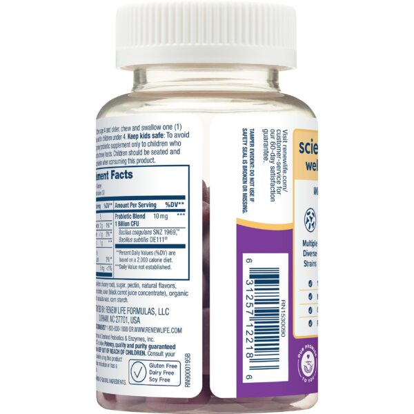 Version 1.0.0 etiqueta trasera gomitas Renew Life salud digestiva niños