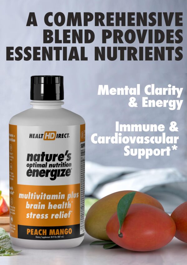 Etiqueta trasera del suplemento líquido HEALTH DIRECT para energía y salud