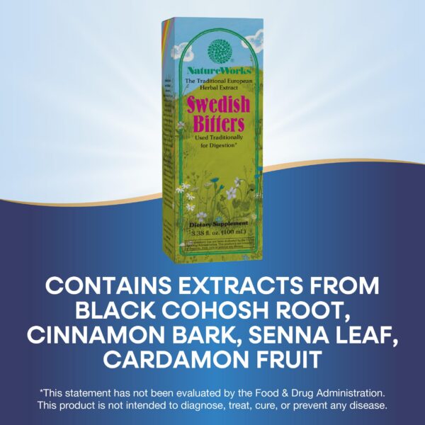 Etiqueta trasera Nature's Way Amargos Suecos ingredientes