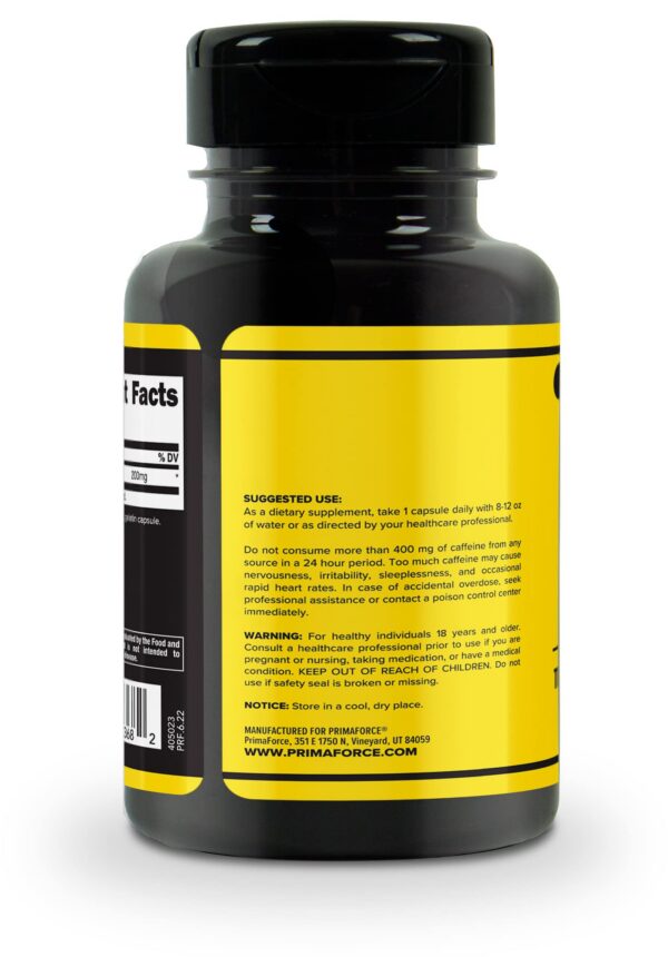 Etiqueta trasera suplemento cafeína Primaforce