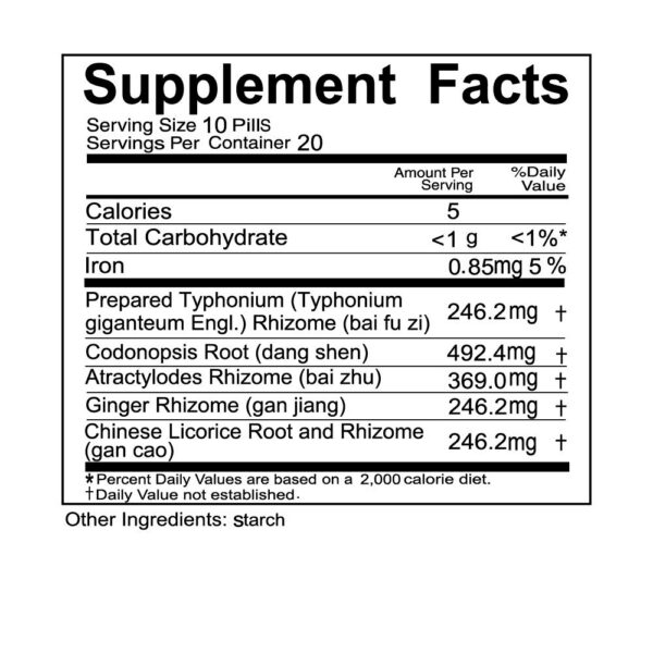 Etiqueta trasera de suplemento Fuzi Lizhong Wan