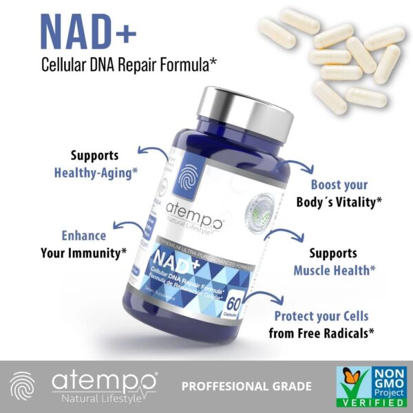 Etiqueta trasera suplemento NAD+ Atempo Natural
