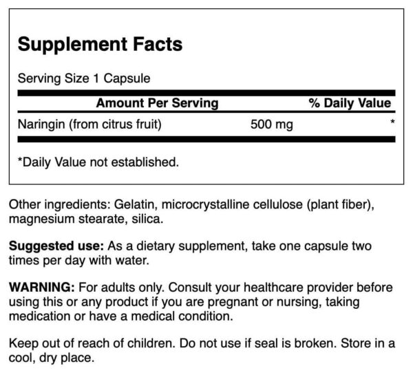 Etiqueta trasera suplemento Swanson Naringina