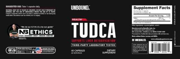 Etiqueta trasera suplemento Unbound Tudca NutraBio