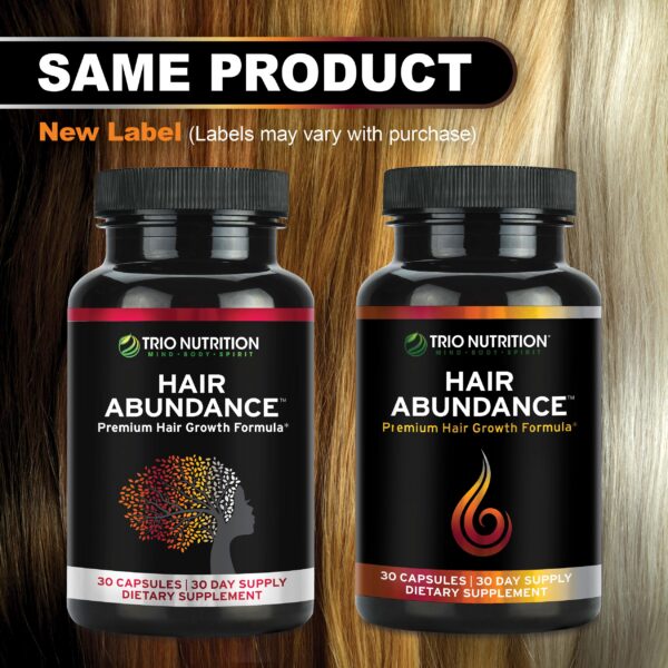 Etiqueta TRIO NUTRITION Hair Abundance con biotina 10000mcg