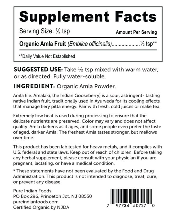 Etiqueta USDA en frasco de Amalaki