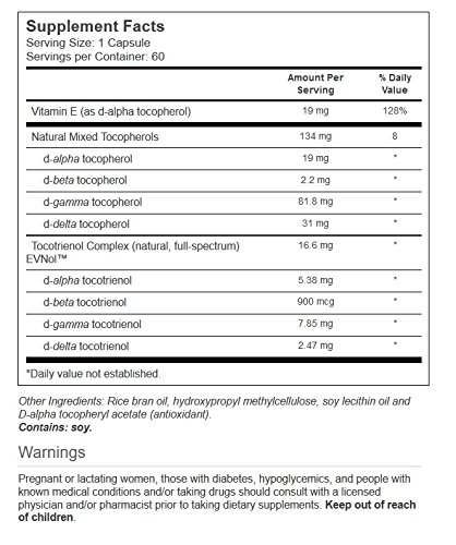 Etiqueta del producto Vitacost Vitamina E y Tocotrienoles