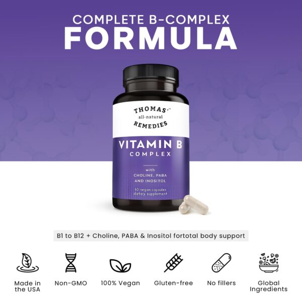 Etiqueta del producto Vitamin B Complex Thomas' all-natural Remedies