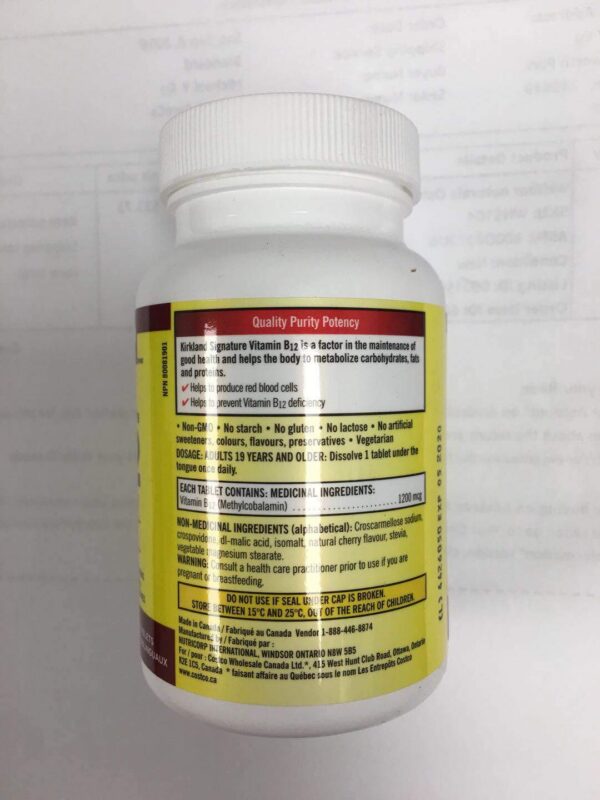 Etiqueta Vitamina B12 Kirkland Signature 1200 mcg