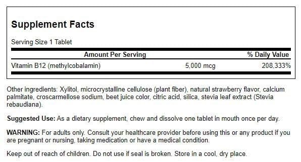 Etiqueta Vitamina B-12 Swanson Metilcobalamina alta absorción