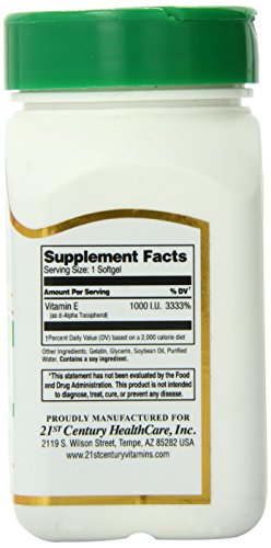 Etiqueta frontal cápsulas blandas Vitamina E 21st Century