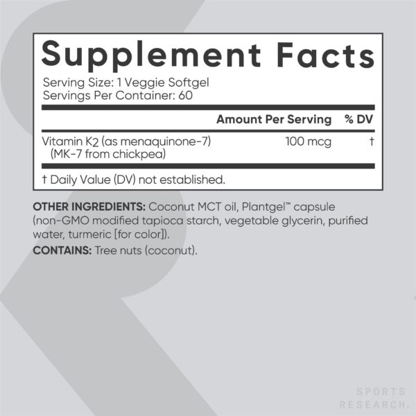 Version 1.0.0 Etiqueta botella vitamina K2 MK7 con aceite de coco Sports Research