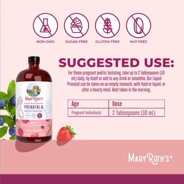 Etiqueta vitamina prenatal MaryRuth Organics sin azúcar vegana