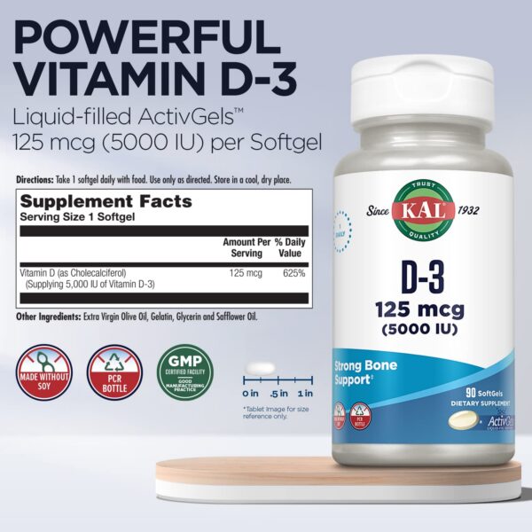 Etiqueta vitaminas KAL D3 5000 UI líquidas ActivGels