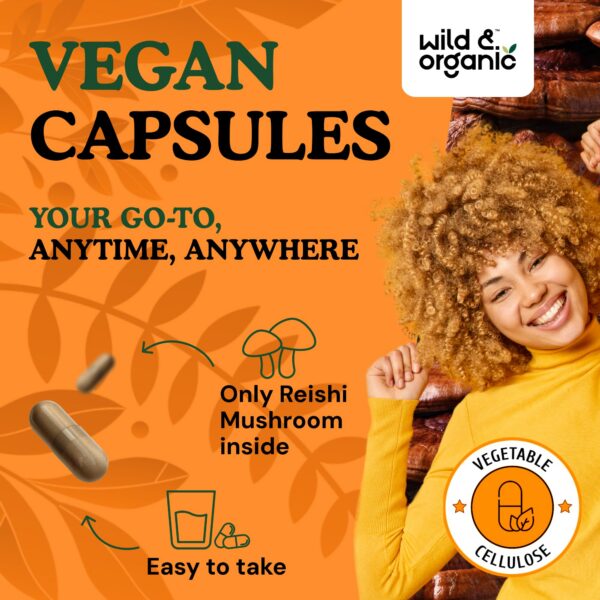 Etiqueta de Wild & Organic Reishi para sistema inmunológico