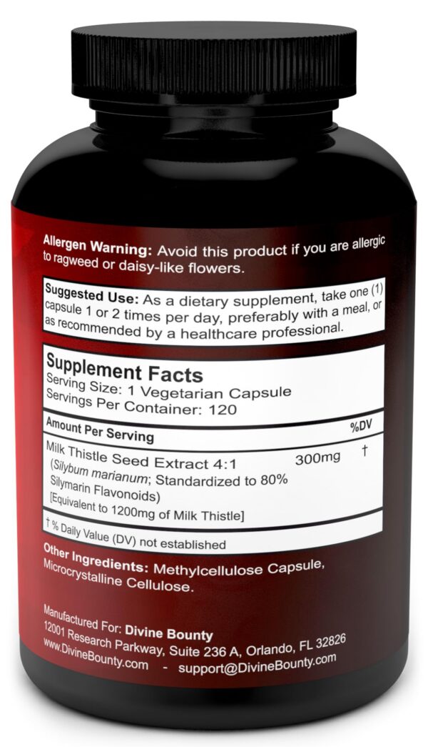 Etiquetado de suplemento de Cardo Mariano potente Divine Bounty