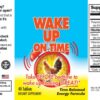 Vista del etiquetado del suplemento energético Wake Up On Time