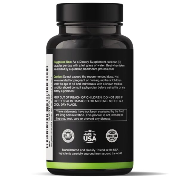Etiquetas con instrucciones suplemento Natgrown Rhodiola Ashwagandha