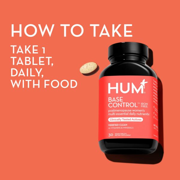 Etiquetas del suplemento multivitamínico HUM Base Control libre de soya