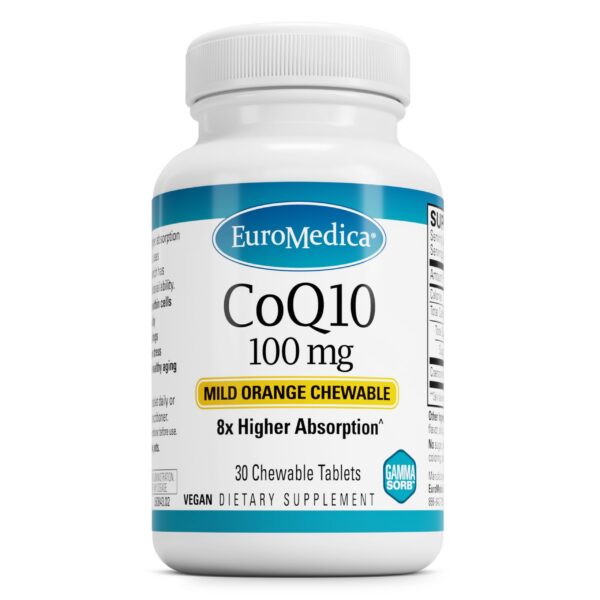 Frasco EuroMedica CoQ10 100 mg con etiqueta
