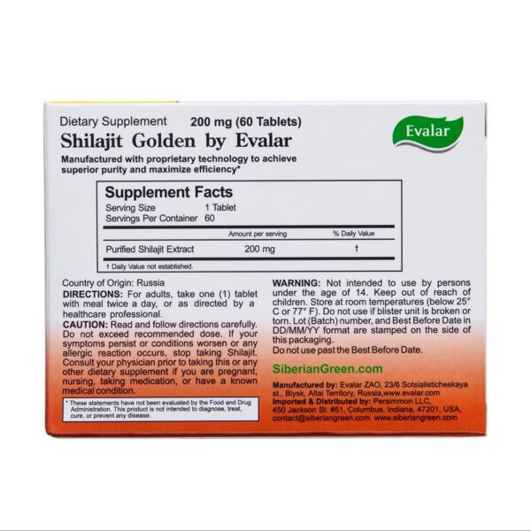 Etiqueta de Shilajit Golden de Evalar