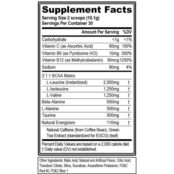 Version 1.0.0 Etiqueta EVL BCAA polvo sabor uva cercana
