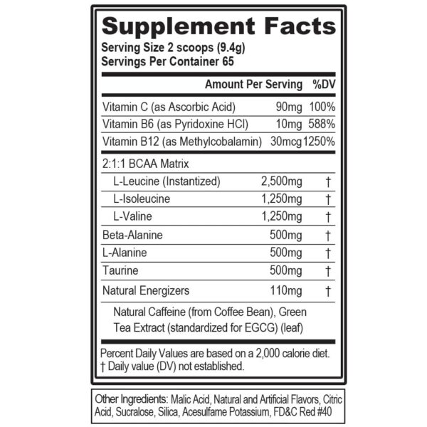 Frasco de EVL BCAAs con etiqueta