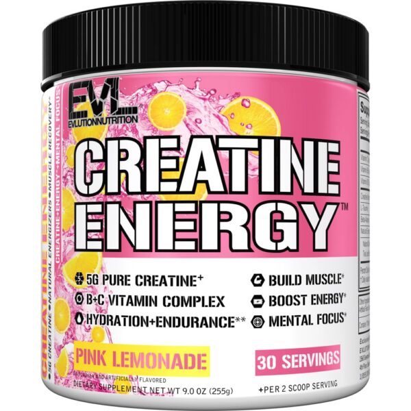 Envase de EVL Creatine Energy polvo Pink Lemonade