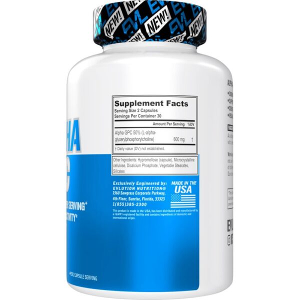 Etiqueta de Alpha GPC 600 mg EVL Nutrition