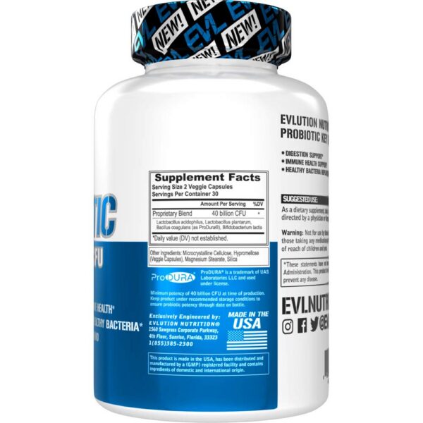 Etiqueta producto probiótico Evlution Nutrition detalles