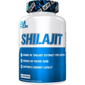 Frasco de Evlution Nutrition Shilajit suplemento energético 400mg