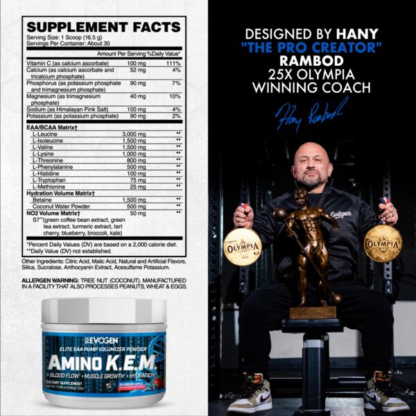 Etiqueta frontal de Evogen Amino K.E.M.