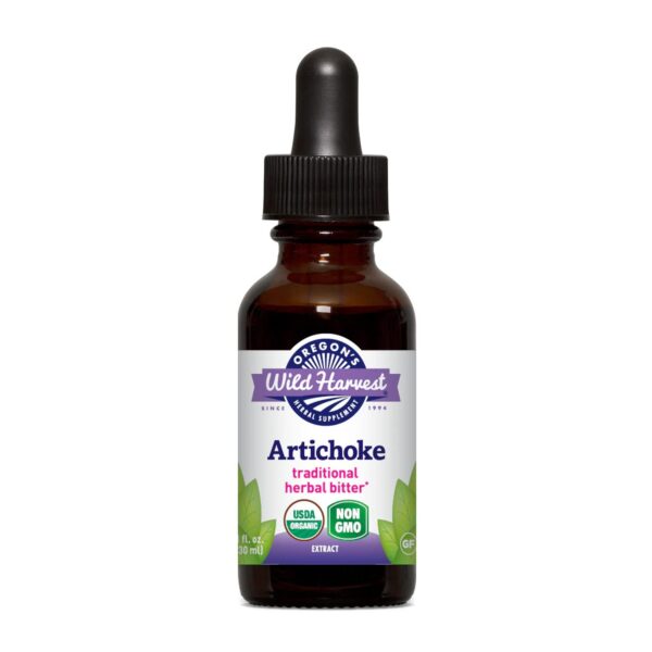 Version 1.0.0 Extracto alcachofa orgánico Oregon's Wild Harvest botella frontal 1oz