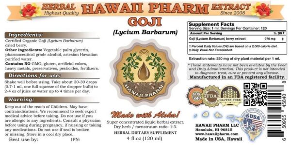 Suplemento líquido de tintura orgánica Goji vista lateral botella