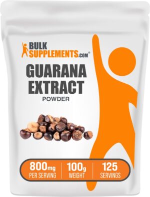 Polvo de extracto de guaraná BulkSupplements en envase 100 gramos