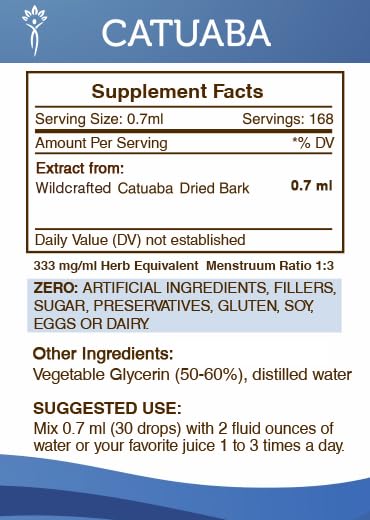 Extracto herbal natural Catuaba sin alcohol 4 oz frasco