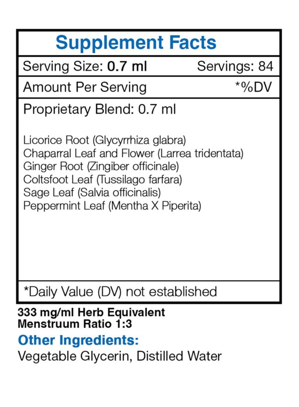 Extracto herbal Clearway con tomillo salvia y menta en botella