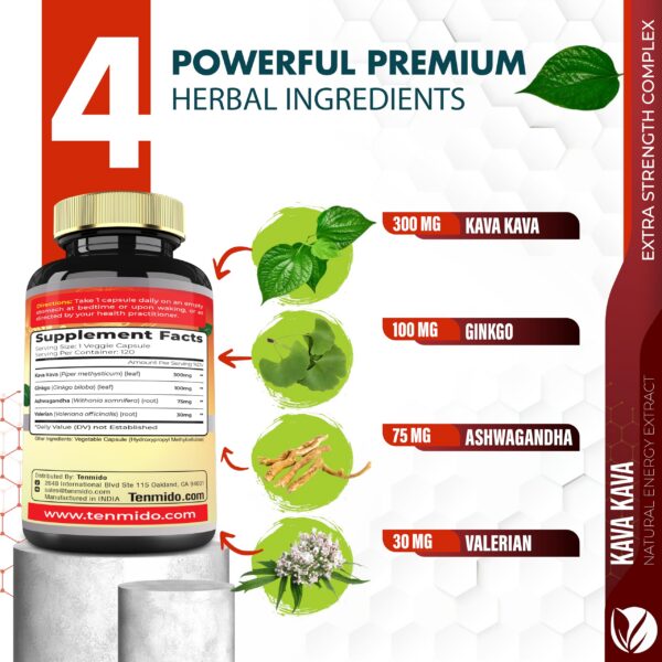 Version 1.0.0 Extracto herbal complejo Tenmido con ginkgo, ashwagandha y valeriana