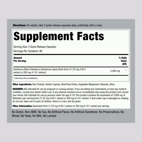 Extracto herbal concentrado de saúco Piping Rock en cápsulas