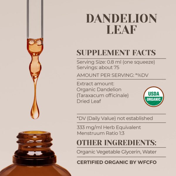 Extracto de hoja diente de león certificado orgánico USDA sin alcohol