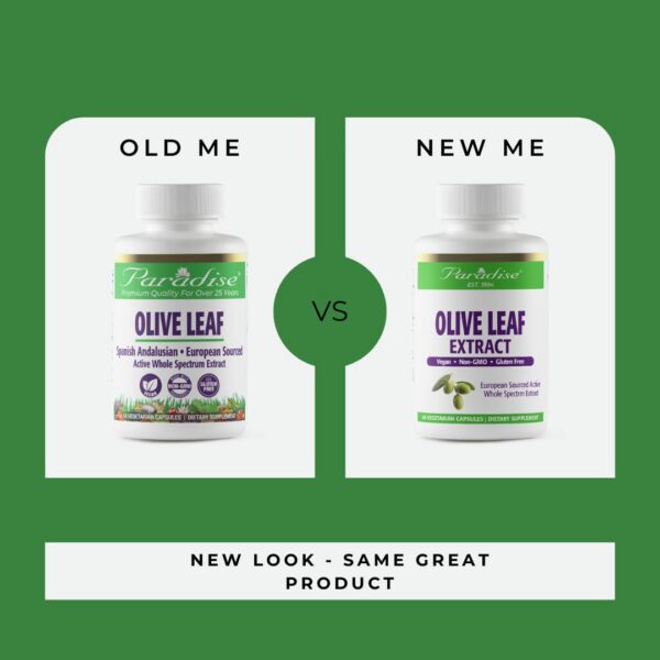 Extracto hoja de olivo Paradise Herbs vista detalle frasco 120 cápsulas