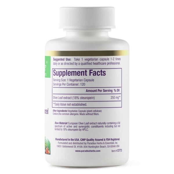 Extracto hoja de olivo Paradise Herbs imagen lateral 120 cápsulas