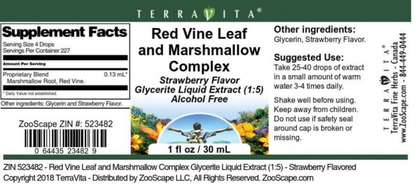 Extracto de hoja vid roja y malvavisco en formato líquido 1 oz