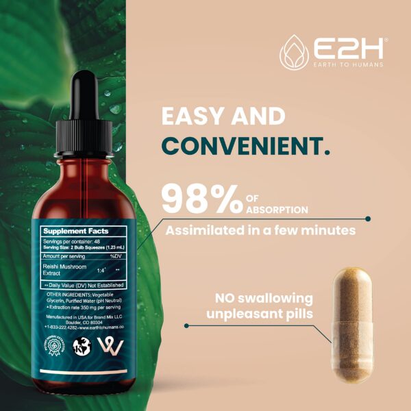 Extracto de hongo reishi en frasco líquido E2H Earth To Humans