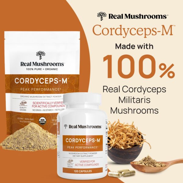 Etiqueta de Real Mushrooms cápsulas Cordyceps