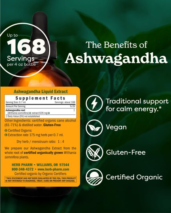 Extracto líquido ashwagandha orgánico certificado Herb Pharm